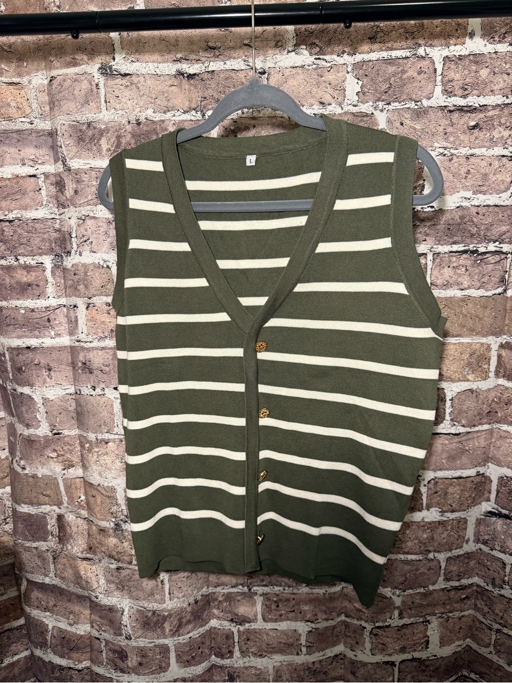 Striped Green Button Front Sweater Vest